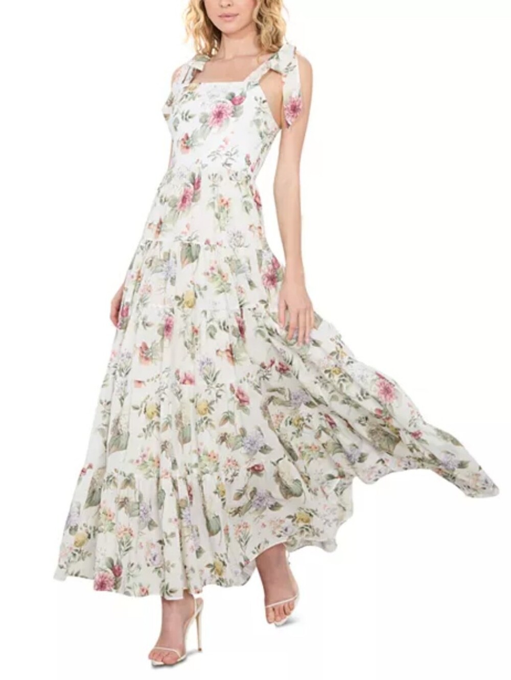 Alice + Olivia Monnie Shoulder Tie Strap Tiered Maxi Dress Sweet Nothings Floral
